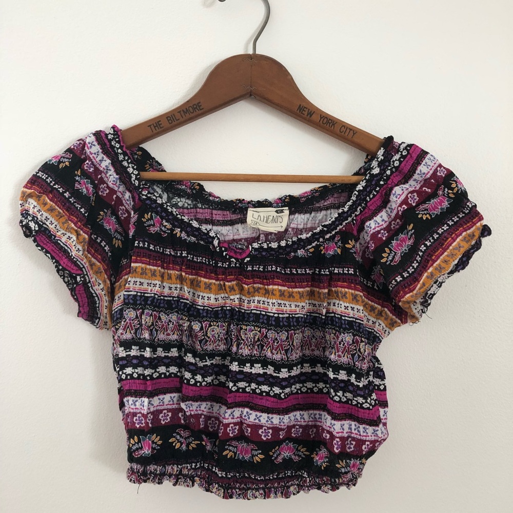 OFF THE SHOULDER CROPPED FLORAL TOP